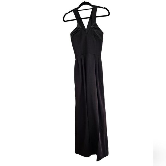 NWT Elagia Formal Black Cross Neck Satin Sleeveless Wide Leg Jumpsuit Romper L - Picture 8 of 16